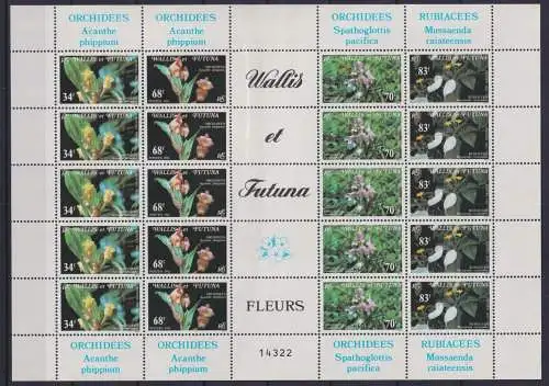 Wallis & Futuna 416-419 postfrisch als ZD-Bogen, Blumen - Orchideen #NV761