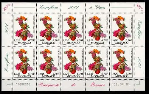 Monaco 2549 postfrisch als Kleinbogen, Blumen #NV813