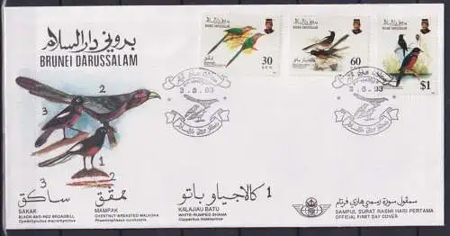 Brunei 465-467 gestempelt als FDC, Vögel #NV801