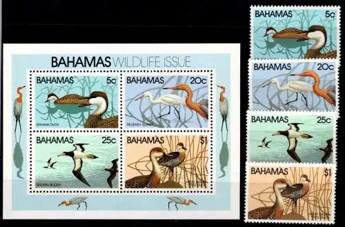 Bahamas Block 34 + 482-485 postfrisch Vögel #NV855