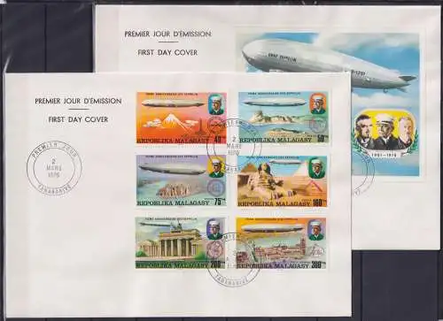 Madagaskar Block 11 + 783-788 gestempelt als FDC´s, Zeppelin #NV901