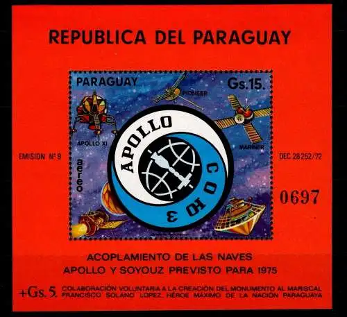 Paraguay Block 236 postfrisch Raumfahrt, Apollo Sojus #NV918