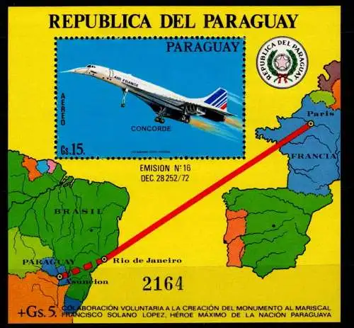 Paraguay Block 264 postfrisch Concorde #NV928