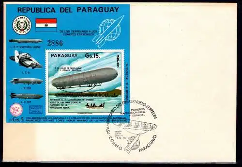 Paraguay Block 256 postfrisch als FDC, Zeppelin #NV935