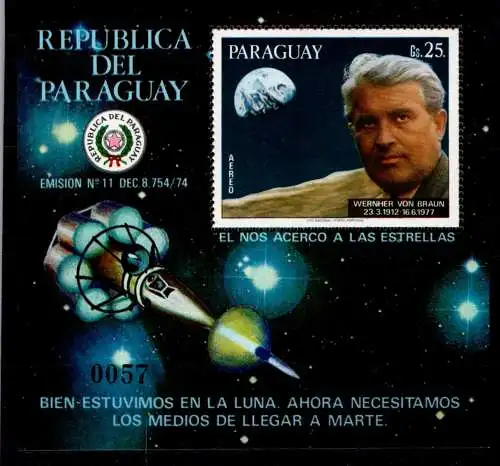 Paraguay Block 305 postfrisch Raumfahrt, Wernher von Braun #NV943