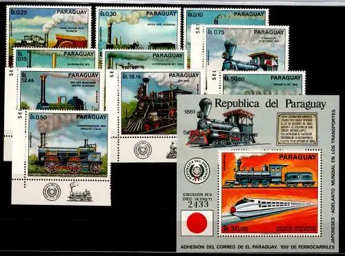 Paraguay 2254-2263 und Block 176 postfrisch Eisenbahn #NN766