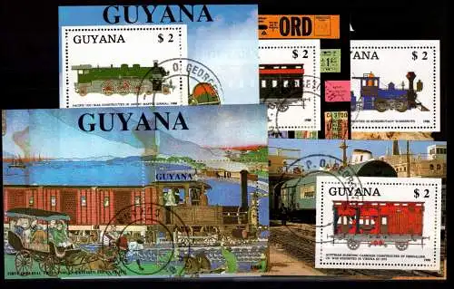 Guyana Block 33-36 und Block mit MiNr. 2479 gestempelt Eisenbahn #NN764