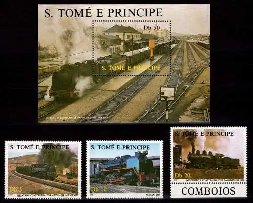 Sao Tome e Principe 1017-1019 und Block 174 postfrisch Lokomotive #NN753