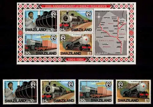 Swasiland 466-469 und Block 11 postfrisch Lokomotive #NN757