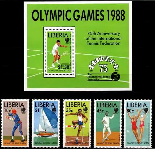 Liberia 1424-1428 und Block 119 postfrisch Olympische Spiele #NN734