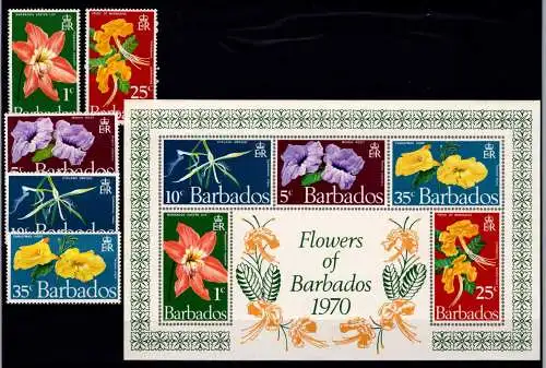 Barbados Block 3 + 317-321 postfrisch Blumen #NV518