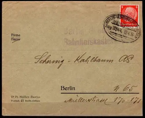 Deutsches Reich Brief Bahnpoststempel Berlin-Königswusterhausen Zug 3344 #NS809