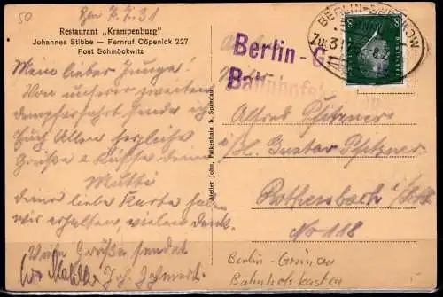 Deutsches Reich AK BP-Stempel Berlin-Beeskow und Nbst L2 Bahnhofskasten #NS816