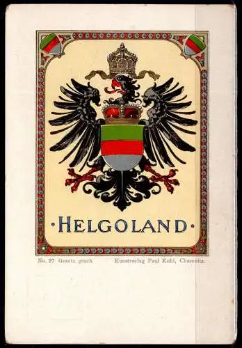 Deutsches Reich farbige Litho AK mit Wappen Helgoland #NS817