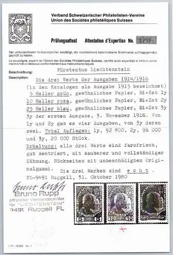 Liechtenstein 2 y postfrisch mit Attestkopie Rupp #OF102