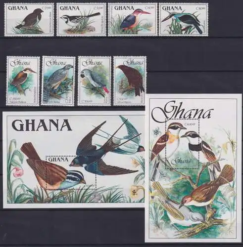 Ghana Block 147-148 + 1318-1325 postfrisch Vögel #NV351