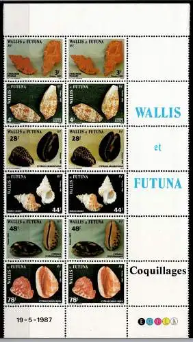 Wallis & Futuna 530-535 postfrisch als 12er Bogenteil, Muscheln #NV668