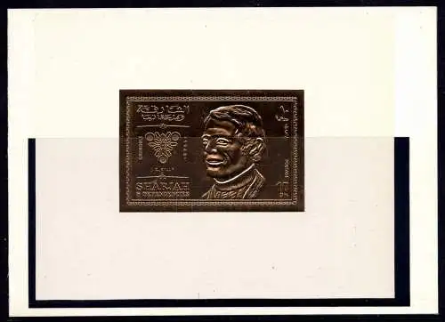 Sharjah Block 50 B postfrisch Olympiade Grenoble 1968, Goldmarke #NV599