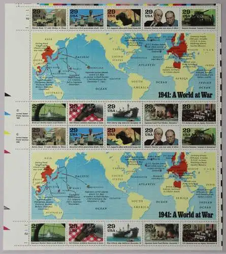 USA Block 24 mit 2169-2178 postfrisch Schalterbogen 2. Weltkrieg #IB304