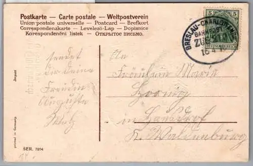 Bahnpost Pommern auf Postkarte Breslau-Charlottenburg Zug 210 #NX896