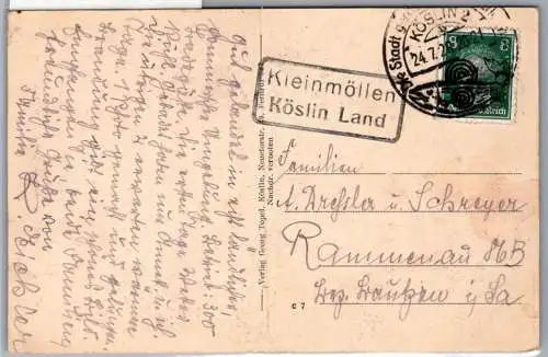 Landpoststempel Pommern auf Postkarte Kleinmöllen Köslin Land #NX907