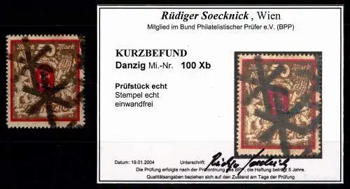 Danzig 100 Xb gestempelt Kurzbefund Soeknick BPP #OG807