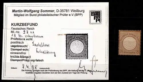 Deutsches Reich 28 postfrisch Kurzbefund Sommer BPP #OG925