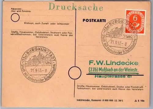 BRD Bund 126 auf Postkarte Einzelfrankatur #OF395