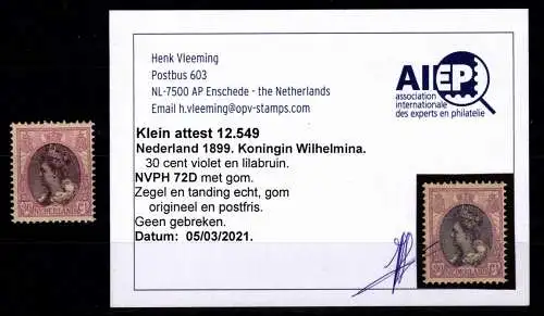 Niederlande 94 postfrisch Kleines Attest Vleeming #OG999