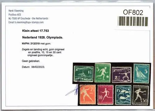 Niederlande 205-212 postfrisch Kleines Attest Vleeming #OF802