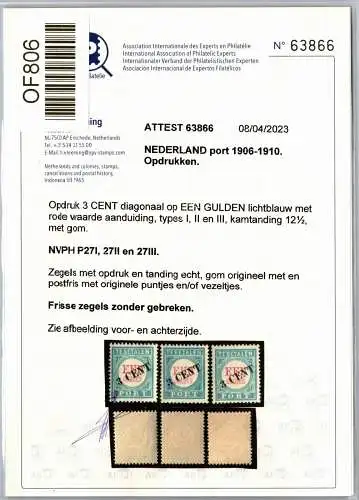Niederlande Portomarken 43 I-III postfrisch Fotoattest Vleeming #OF806