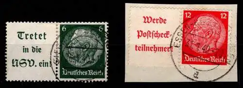 Deutsches Reich W 84, W85 gestempelt 1 x Briefstück #NI089