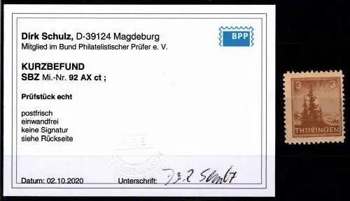 SBZ 92 AX ct postfrisch Kurzbefund Schulz BPP #OH049