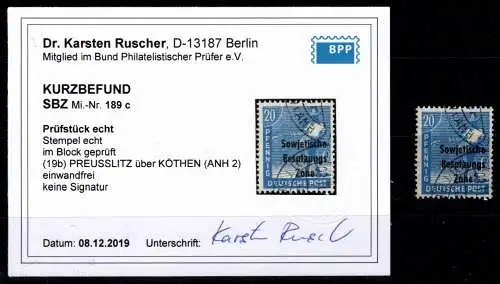 SBZ 189 c gestempelt Kurzbefund Ruscher BPP #OH675