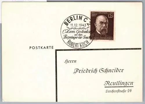 Deutsches Reich 864 auf Postkarte Sonderstempel "Geburtstag Koch" #OI207