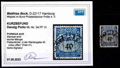 Danzig Portomarken 34 PF VI gestempelt Kurzbefund Bock BPP #OH577