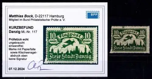 Danzig 117 mit Falz Kurzbefund Bock BPP, Papierfalte und Klischee #OF971