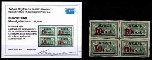 Memel 121 IV (2x), 121 (2x) postfrisch Kurzbefund Huylemans BPP #OF993