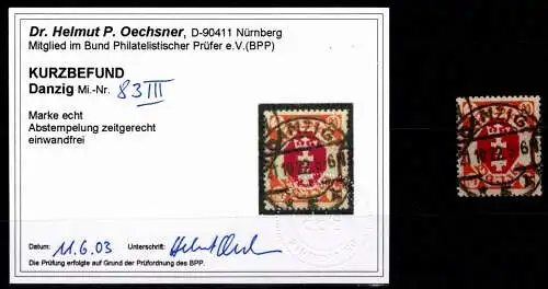 Danzig 83 III gestempelt Kurzbefund Oechsner BPP #OH758