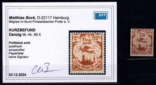 Danzig 69 X postfrisch Kurzbefund Bock BPP, Papierfalte #OF972