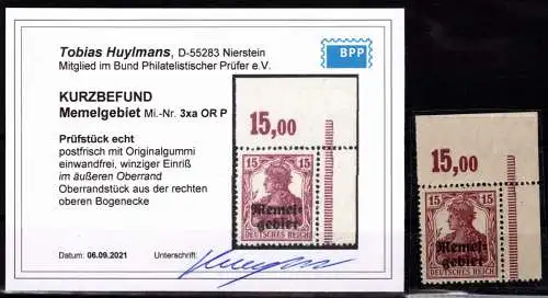 Memel 3 xa P OR postfrisch Kurzbefund Huylemans BPP #OF984