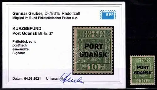 Port Gdansk 27 postfrisch Kurzbefund Gruber BPP #OH570