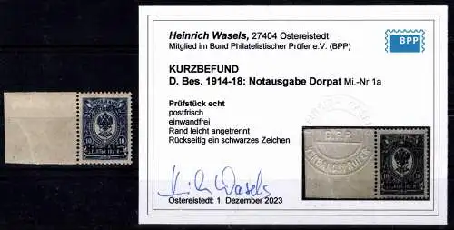 Notausgabe Dorpat 1 a postfrisch Kurzbefund Wassels #OF962