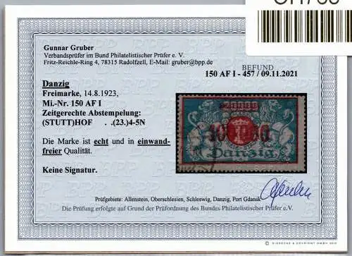 Danzig 150 I gestempelt Befund Gruber BPP #OH763