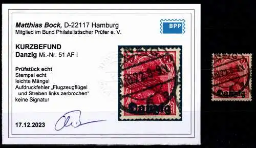 Danzig 51 AF I gestempelt Kurzbefund Bock BPP #OH757