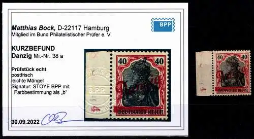 Danzig 38 a postfrisch Kurzbefund Bock BPP #OH756