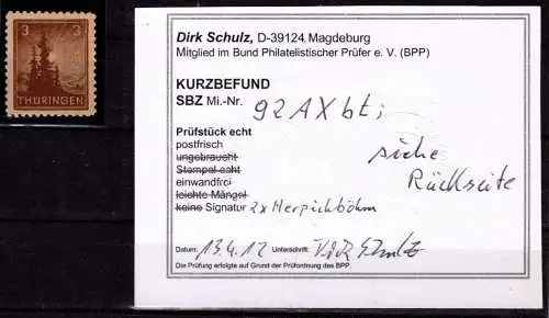 SBZ 92 AX bt postfrisch Kurzbefund Schulz BPP #OH334