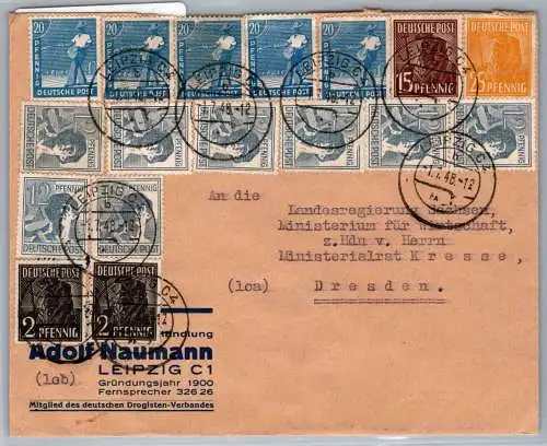 Alliierte Besetzung 918,919,943,947,949 auf Brief Sowj. Zone ZF #OI412