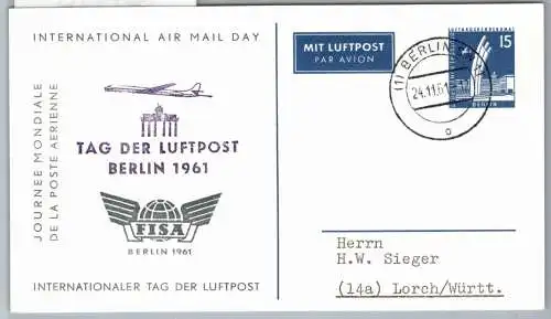 Berlin 145 als Ganzsache Tag der Luftpost 1961 #OI418