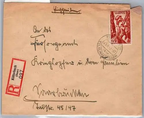 Saarland 250 auf Brief Einschreiben #NX837